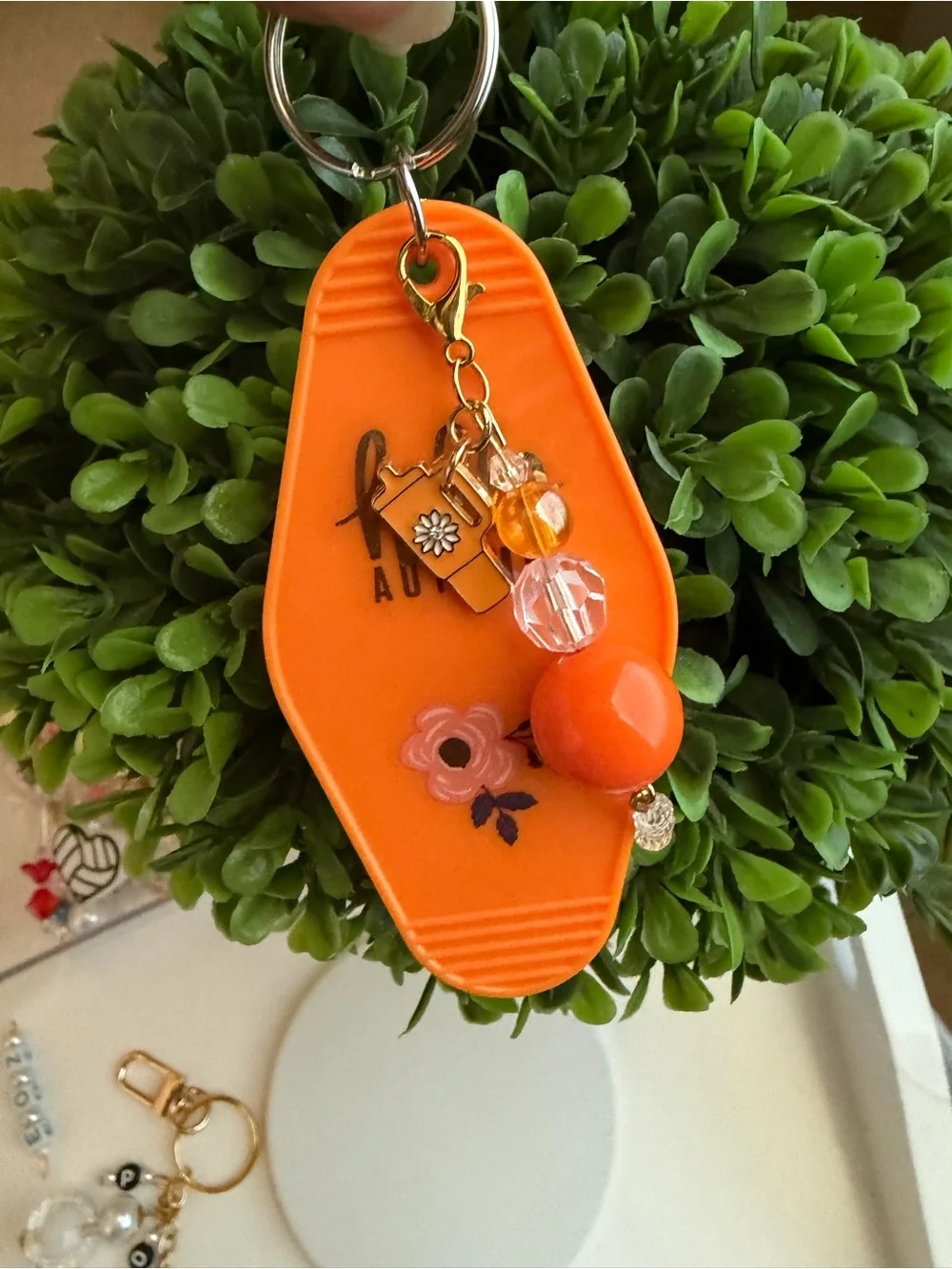 Orange Beaded Key & Card Holder Charm - Women Accessories
